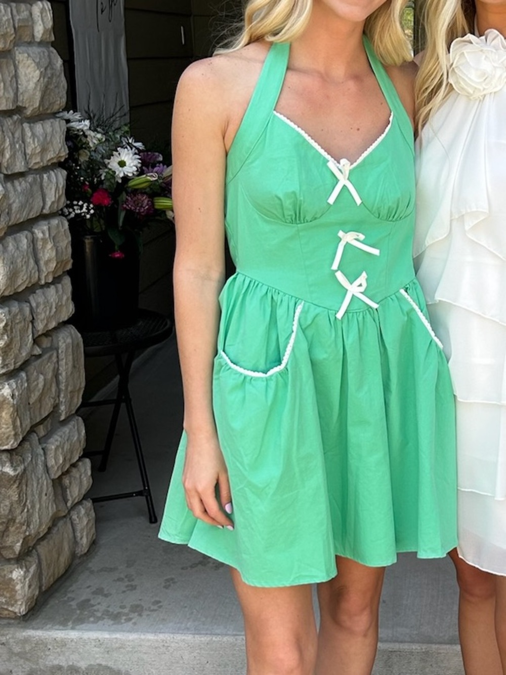 Sleeveless Green Halter Sundress